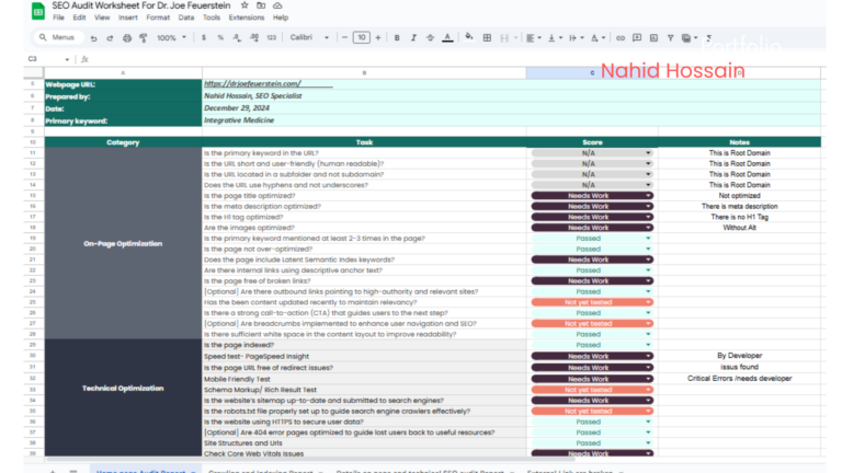 SEO audit worksheet