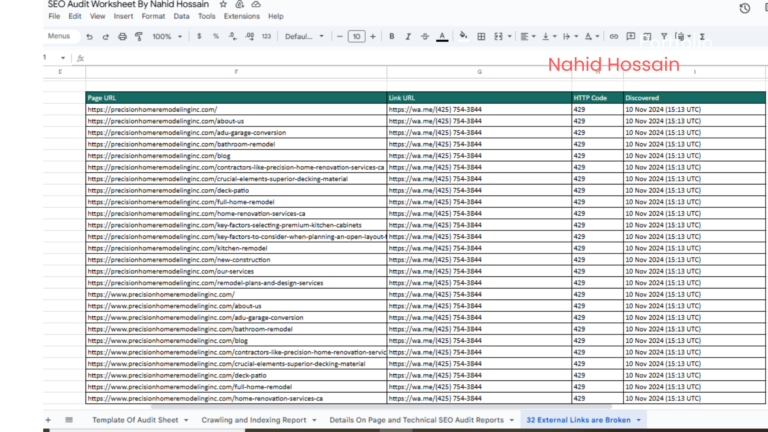 seo audit wordsheet for client