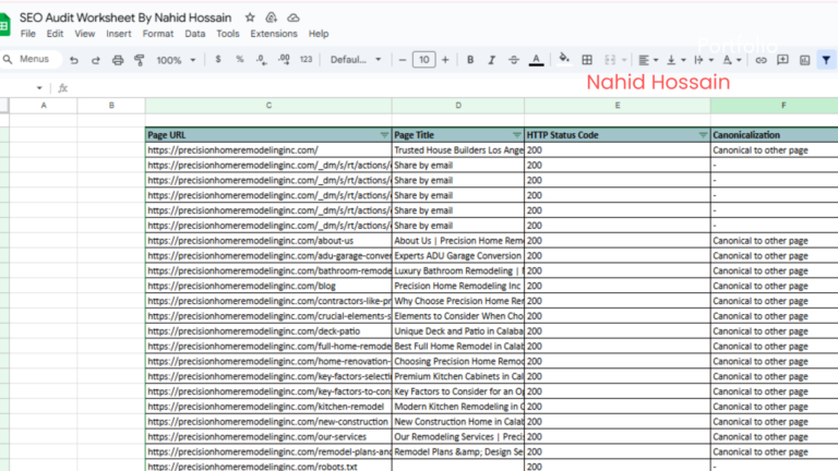 website audit worksheet